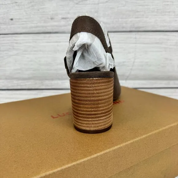 Lucky Brand Women's Juliane Coffee Lima Nubuck Block Heel Sandals Size 9.5