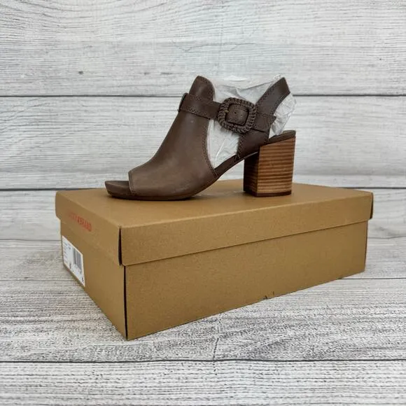 Lucky Brand Women's Juliane Coffee Lima Nubuck Block Heel Sandals Size 9.5