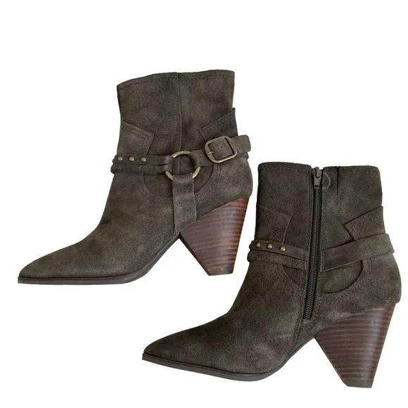 Lucky Brand Women’s Majoko Suede Mid-calf Harness Boots Size 7.5 Dark Moss Green