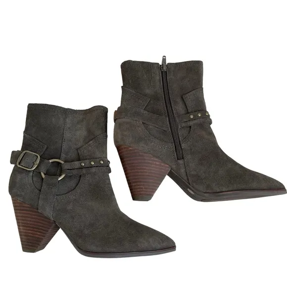 Lucky Brand Women’s Majoko Suede Mid-calf Harness Boots Size 7.5 Dark Moss Green