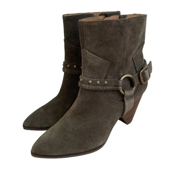 Lucky Brand Women’s Majoko Suede Mid-calf Harness Boots Size 7.5 Dark Moss Green