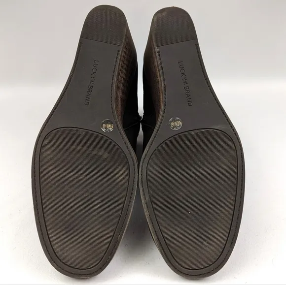 Lucky Brand Zanta Suede Wedge Heel Bootie Side Zipper Chunky Trendy Black 9.5