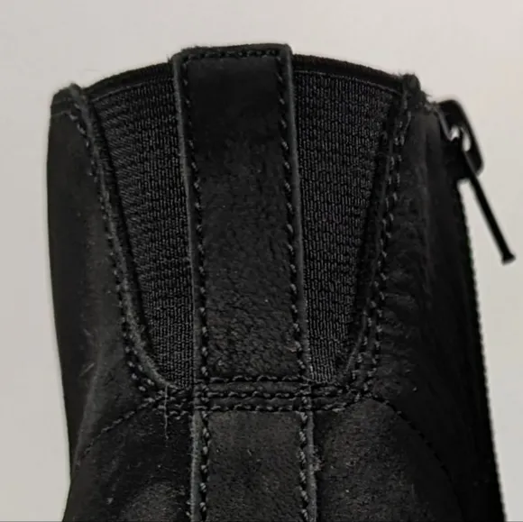 Lucky Brand Zanta Suede Wedge Heel Bootie Side Zipper Chunky Trendy Black 9.5
