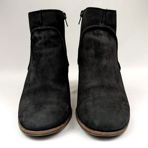 Lucky Brand Zanta Suede Wedge Heel Bootie Side Zipper Chunky Trendy Black 9.5