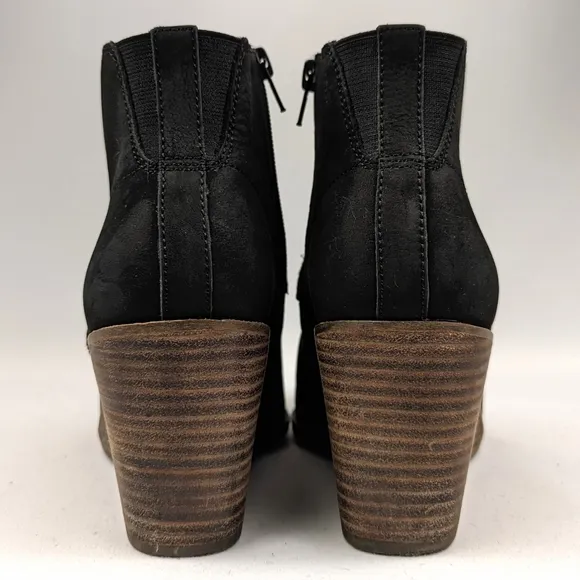 Lucky Brand Zanta Suede Wedge Heel Bootie Side Zipper Chunky Trendy Black 9.5