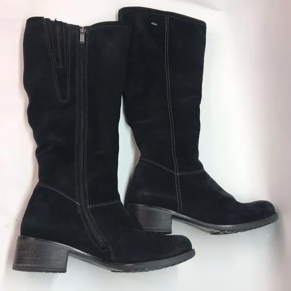 Luftpolster Ara Black Suede Leather Mid Calf Fleece Lined Zip Up Boots 9.5