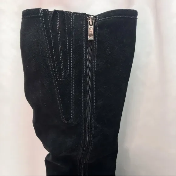 Luftpolster Ara Black Suede Leather Mid Calf Fleece Lined Zip Up Boots 9.5