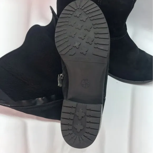 Luftpolster Ara Black Suede Leather Mid Calf Fleece Lined Zip Up Boots 9.5
