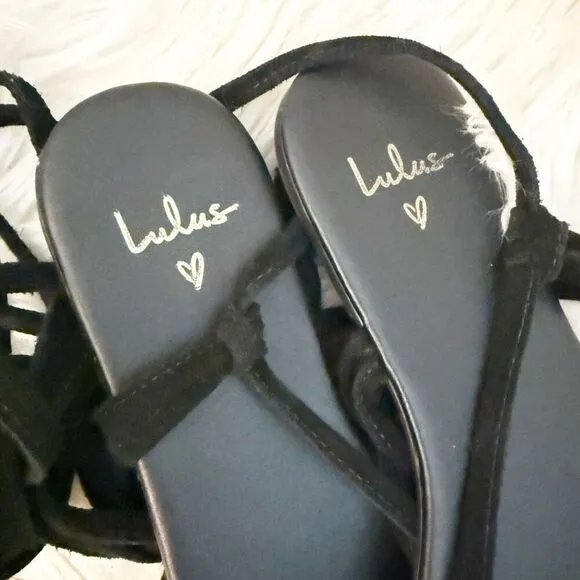 LULU'S | Black Lace Up Flats Suede Sandals Strappy Gladiator | Size 7.5