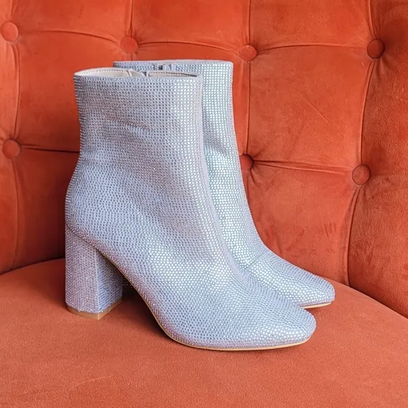 LuLu's My Generation Silver Rhinestone High Heel Mid-Calf Boots Size 8