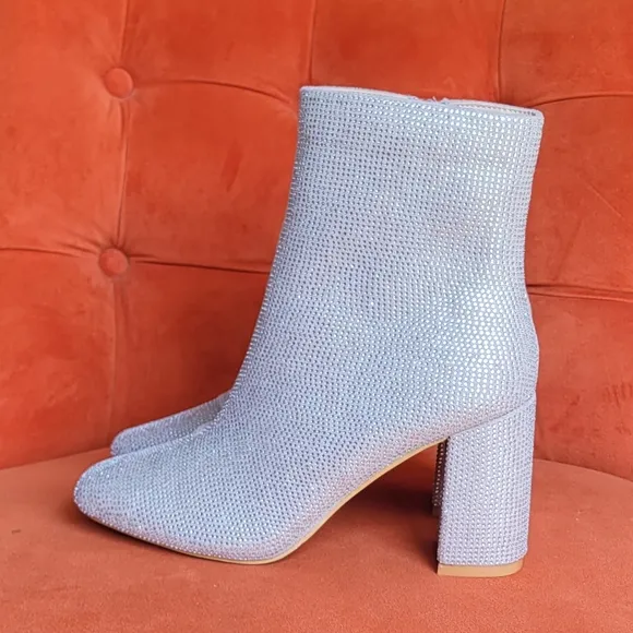 LuLu's My Generation Silver Rhinestone High Heel Mid-Calf Boots Size 8