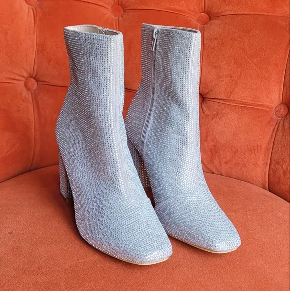 LuLu's My Generation Silver Rhinestone High Heel Mid-Calf Boots Size 8