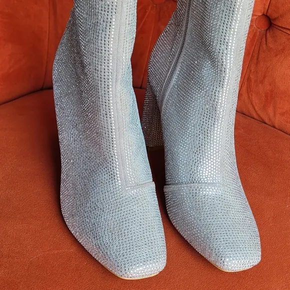 LuLu's My Generation Silver Rhinestone High Heel Mid-Calf Boots Size 8