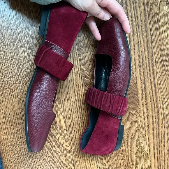 M GEMI Ballare Ballet Flats Burgundy Suede Leather Mary Jane Italy Square Toe 39