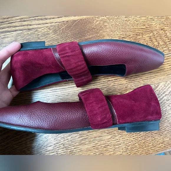 M GEMI Ballare Ballet Flats Burgundy Suede Leather Mary Jane Italy Square Toe 39