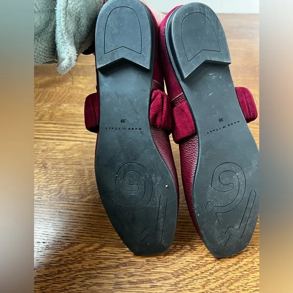 M GEMI Ballare Ballet Flats Burgundy Suede Leather Mary Jane Italy Square Toe 39
