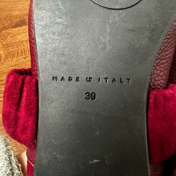 M GEMI Ballare Ballet Flats Burgundy Suede Leather Mary Jane Italy Square Toe 39