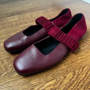 M GEMI Ballare Ballet Flats Burgundy Suede Leather Mary Jane Italy Square Toe 39