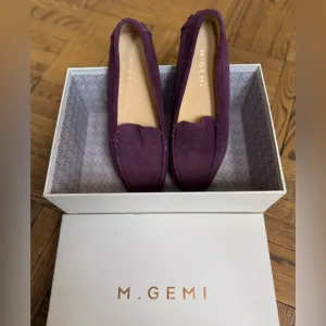 M Gemi Felize Suede Driving Loafers Purple Grape Size 8.5 38.5