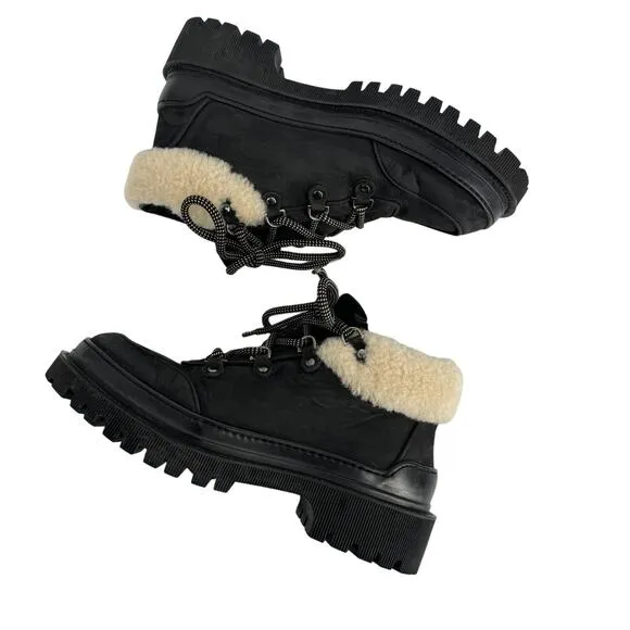 M. Gemi The Alpi Due Boots Leather Lace Up Shearling Chunky Ankle Boots Black