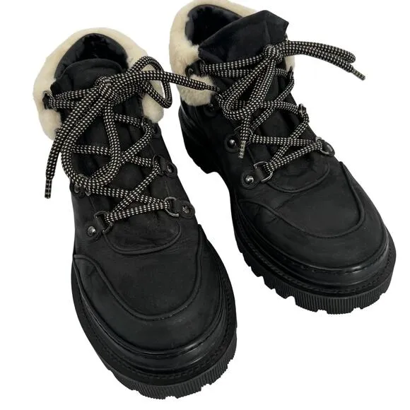 M. Gemi The Alpi Due Boots Leather Lace Up Shearling Chunky Ankle Boots Black