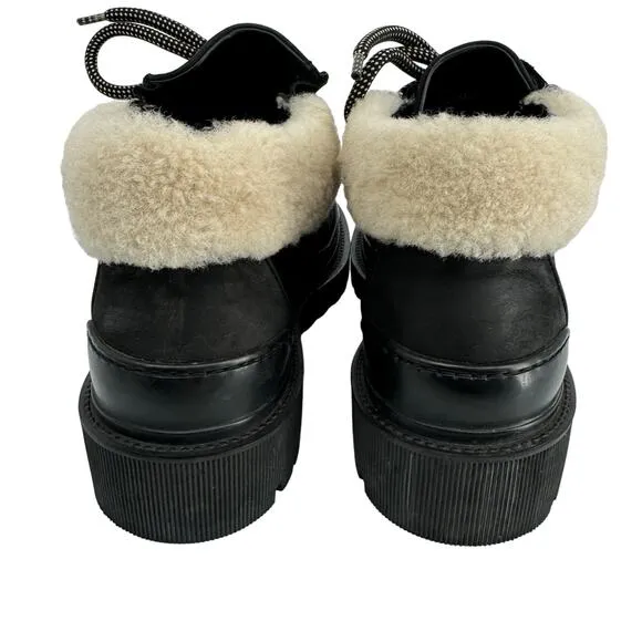 M. Gemi The Alpi Due Boots Leather Lace Up Shearling Chunky Ankle Boots Black
