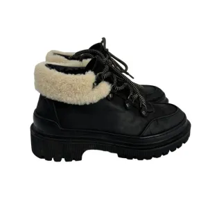 M. Gemi The Alpi Due Boots Leather Lace Up Shearling Chunky Ankle Boots Black