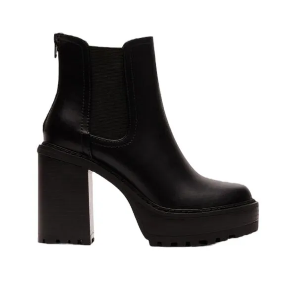 Madden Girl Black KRISSY Chelsea BOOT Chunky Boots Women 8.5 Faux Leather Bootie