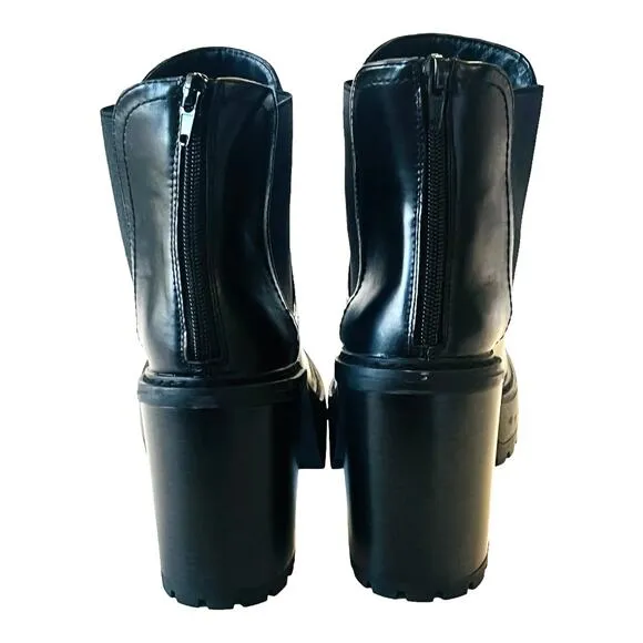 Madden Girl Black KRISSY Chelsea BOOT Chunky Boots Women 8.5 Faux Leather Bootie
