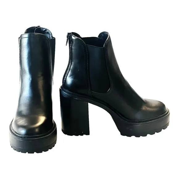 Madden Girl Black KRISSY Chelsea BOOT Chunky Boots Women 8.5 Faux Leather Bootie