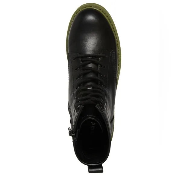 MADDEN GIRL WOMENS CARRA COMBAT BOOT BLACK/OLIVE