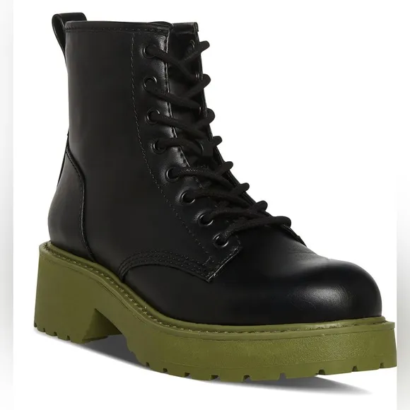 MADDEN GIRL WOMENS CARRA COMBAT BOOT BLACK/OLIVE