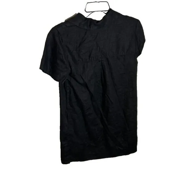 Madewell $128 V-Neck Mini Dress 100% Linen in Black Size XS NQ627