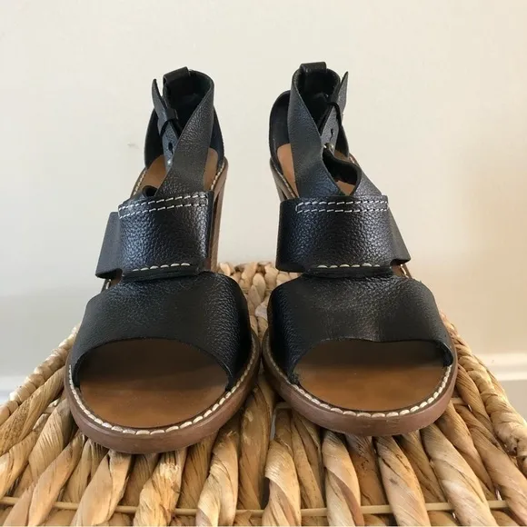 Madewell Beckett Black Leather Stacked Heel Sandals 6