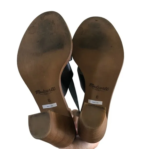 Madewell Beckett Black Leather Stacked Heel Sandals 6