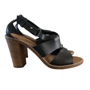Madewell Beckett Black Leather Stacked Heel Sandals 6