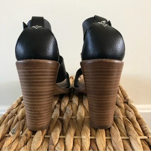 Madewell Beckett Black Leather Stacked Heel Sandals 6
