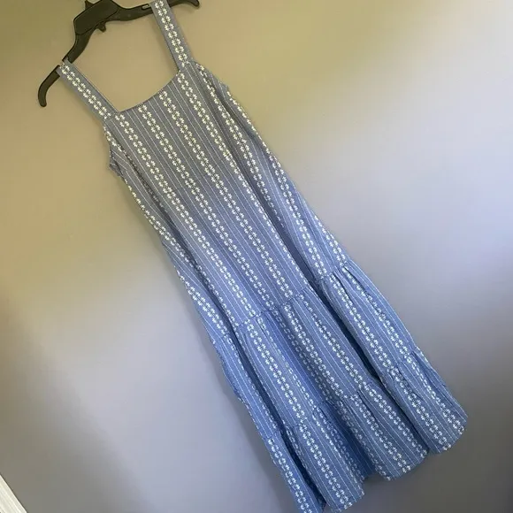 Madewell Embroidered Button-Back Tiered Sundress