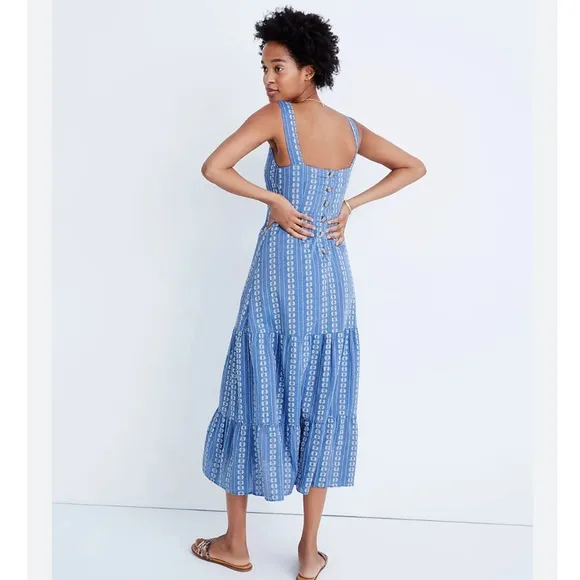 Madewell Embroidered Button-Back Tiered Sundress