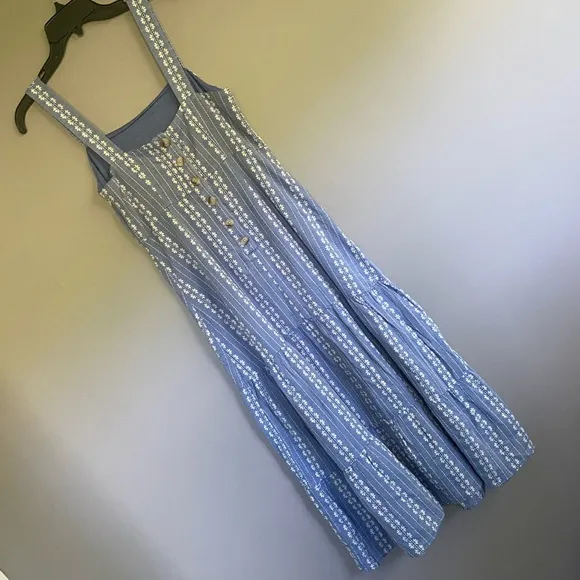 Madewell Embroidered Button-Back Tiered Sundress