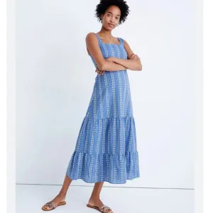 Madewell Embroidered Button-Back Tiered Sundress