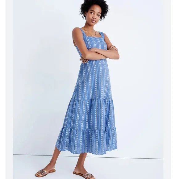 Madewell Embroidered Button-Back Tiered Sundress