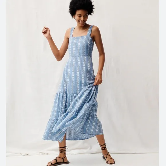 Madewell Embroidered Button-Back Tiered Sundress