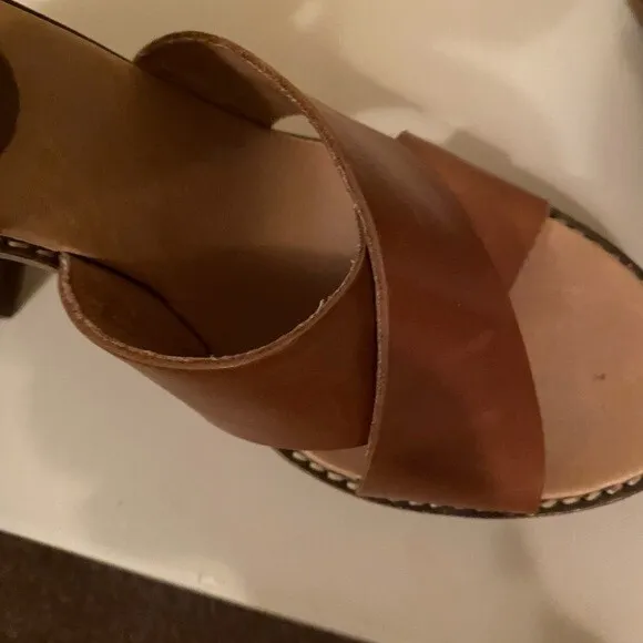 Madewell Frida Criss Cross Brown Leather Block Heel Sandals