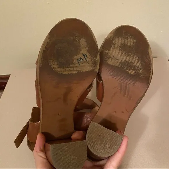 Madewell Frida Criss Cross Brown Leather Block Heel Sandals