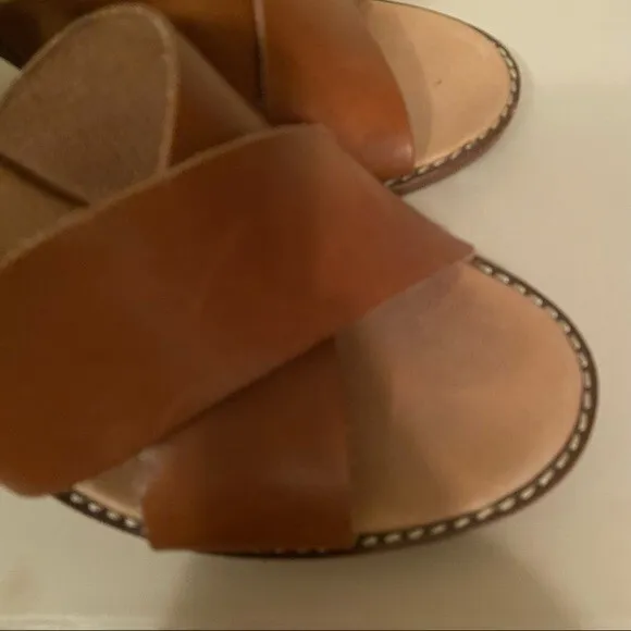 Madewell Frida Criss Cross Brown Leather Block Heel Sandals