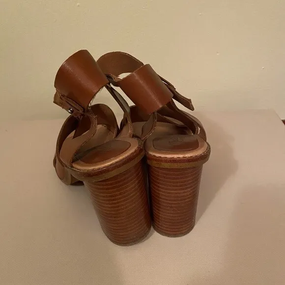 Madewell Frida Criss Cross Brown Leather Block Heel Sandals