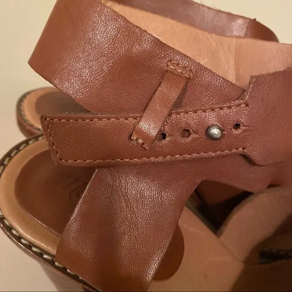 Madewell Frida Criss Cross Brown Leather Block Heel Sandals