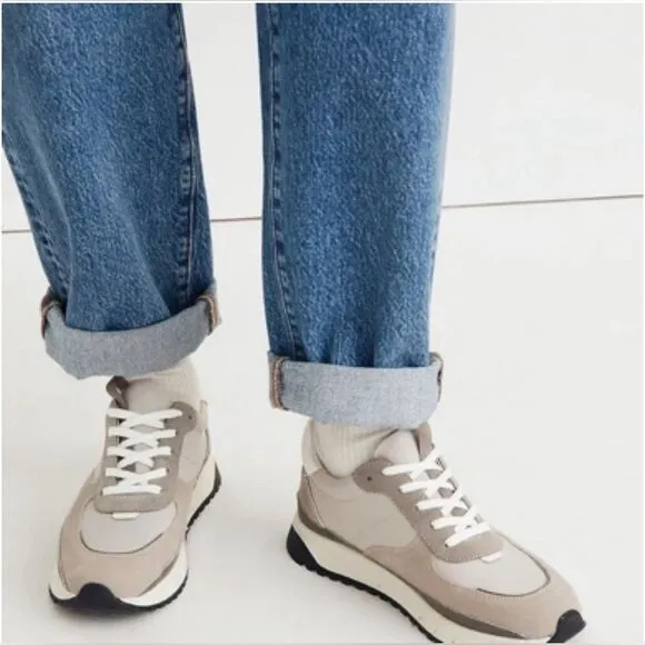 Madewell MWL Kickoff Trainer Sneakers in Leather in Greige size 9