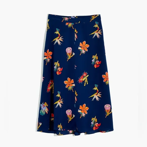 Madewell - Silk Atrium Midi Skirt in Bird of Paradise, Sz 4, Tropic Floral Night